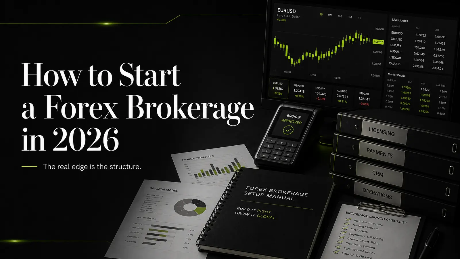 Dark InVault-style graphic for starting a Forex brokerage in 2026